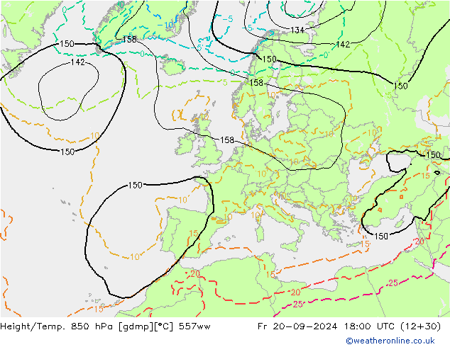 Height/Temp. 850 hPa 557ww Fr 20.09.2024 18 UTC