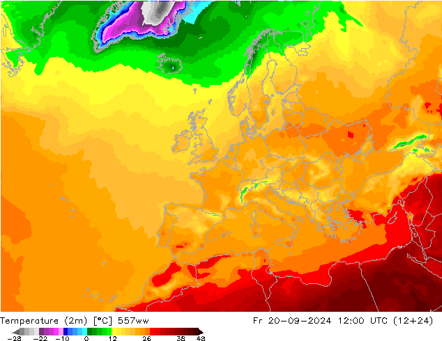 Temperature (2m) 557ww Fr 20.09.2024 12 UTC