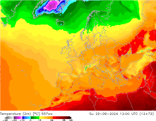 Temperatura (2m) 557ww dom 22.09.2024 12 UTC