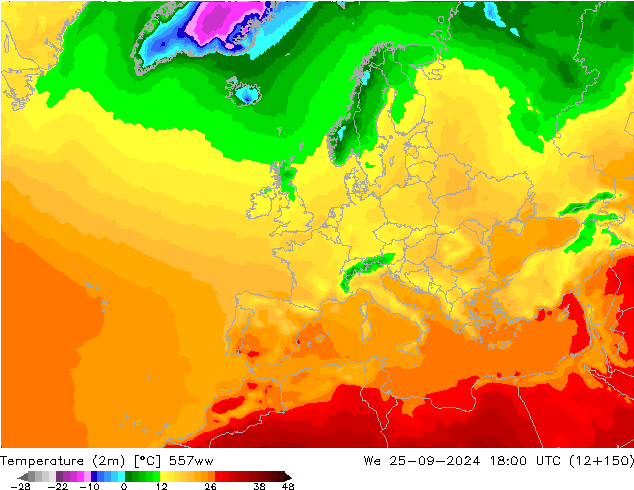 Temperature (2m) 557ww We 25.09.2024 18 UTC