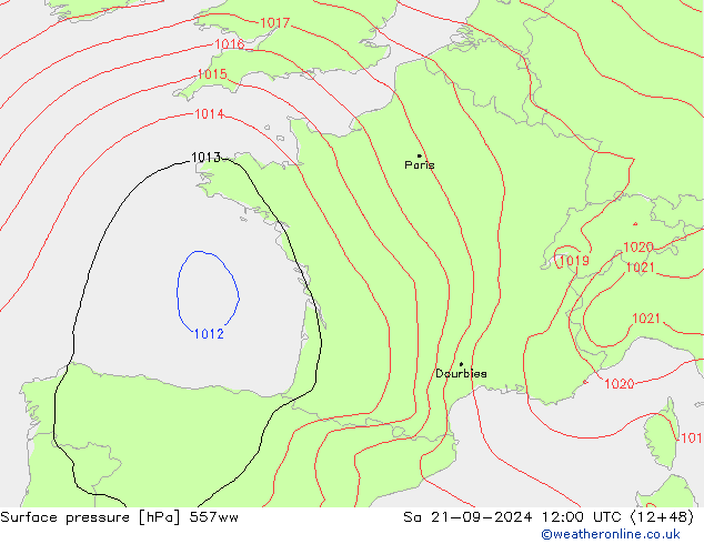 Surface pressure 557ww Sa 21.09.2024 12 UTC