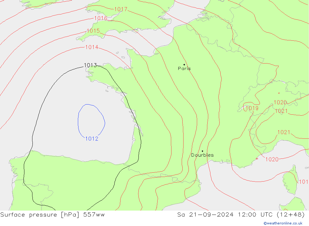 Surface pressure 557ww Sa 21.09.2024 12 UTC