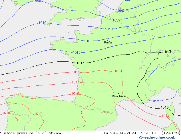 Surface pressure 557ww Tu 24.09.2024 12 UTC