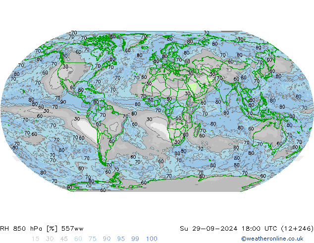 RH 850 hPa 557ww So 29.09.2024 18 UTC