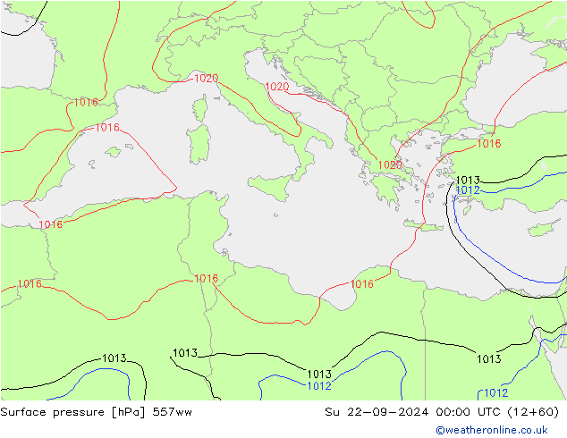 Luchtdruk (Grond) 557ww zo 22.09.2024 00 UTC