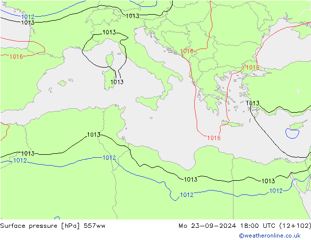 Atmosférický tlak 557ww Po 23.09.2024 18 UTC