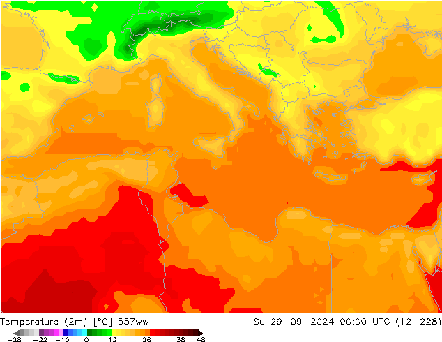 mapa temperatury (2m) 557ww nie. 29.09.2024 00 UTC