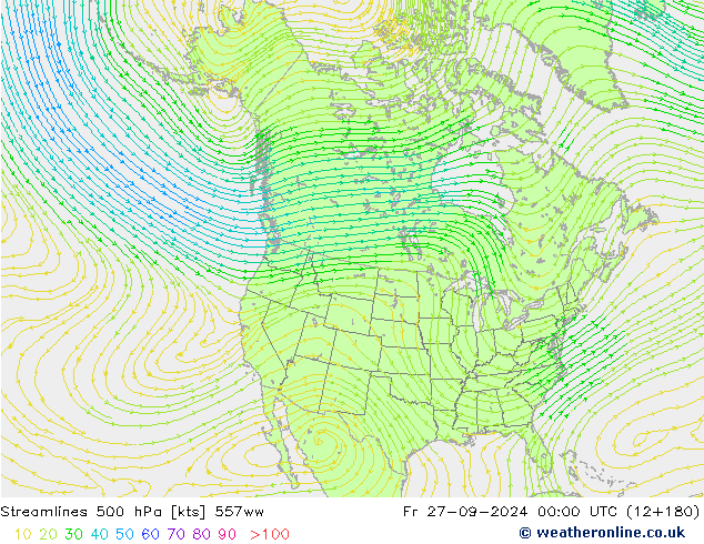 Streamlines 500 hPa 557ww Pá 27.09.2024 00 UTC