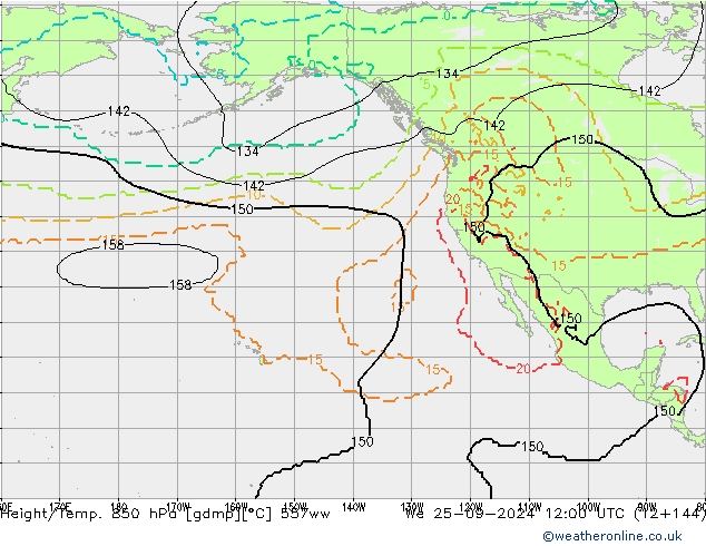 Height/Temp. 850 hPa 557ww We 25.09.2024 12 UTC