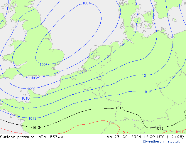 Surface pressure 557ww Mo 23.09.2024 12 UTC