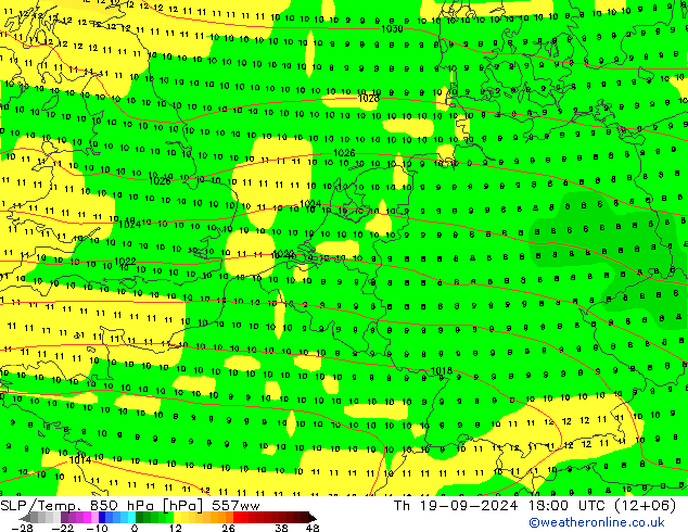 SLP/Temp. 850 hPa 557ww Do 19.09.2024 18 UTC