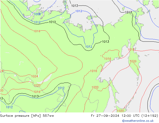 Luchtdruk (Grond) 557ww vr 27.09.2024 12 UTC