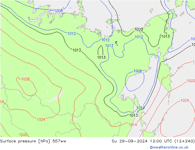 Surface pressure 557ww Su 29.09.2024 12 UTC