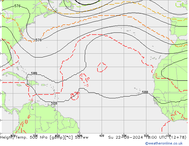 Hoogte/Temp. 500 hPa 557ww zo 22.09.2024 18 UTC