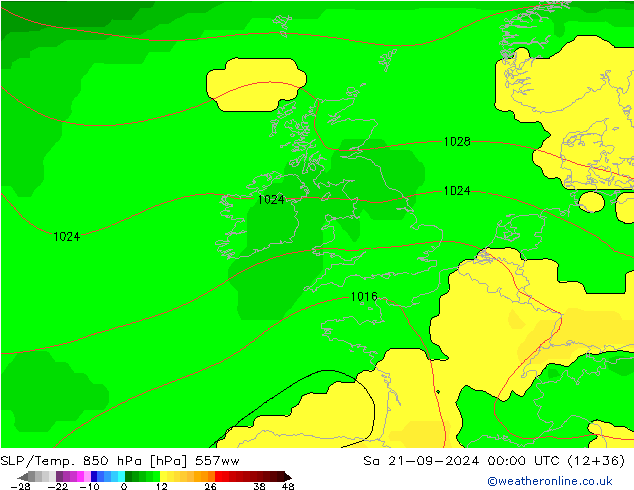 850 hPa Yer Bas./Sıc 557ww Cts 21.09.2024 00 UTC