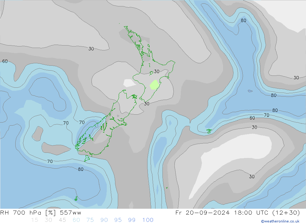 RH 700 hPa 557ww Fr 20.09.2024 18 UTC