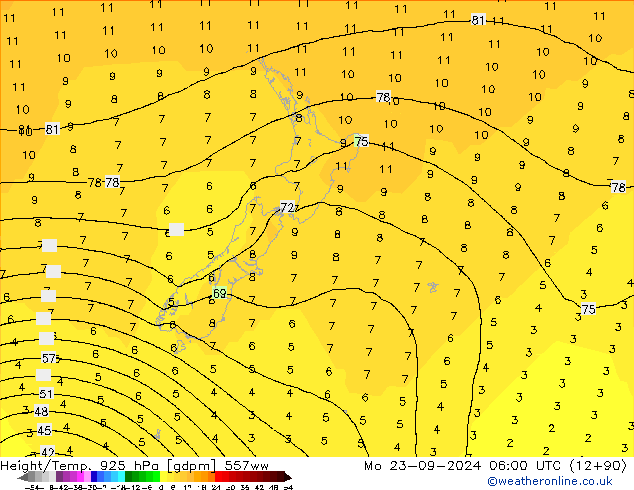 Height/Temp. 925 hPa 557ww Po 23.09.2024 06 UTC