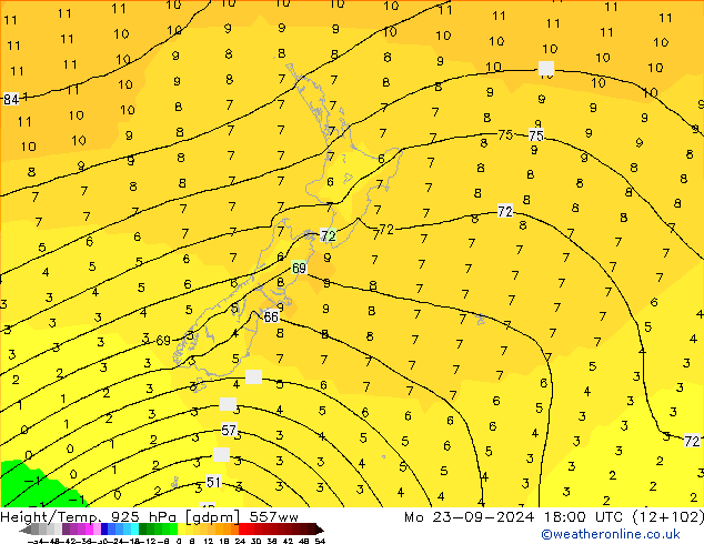 Height/Temp. 925 hPa 557ww  23.09.2024 18 UTC