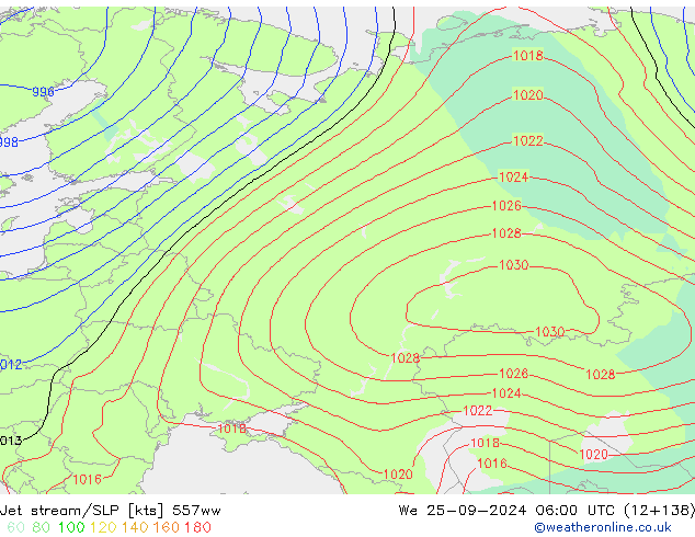 Jet stream/SLP 557ww St 25.09.2024 06 UTC