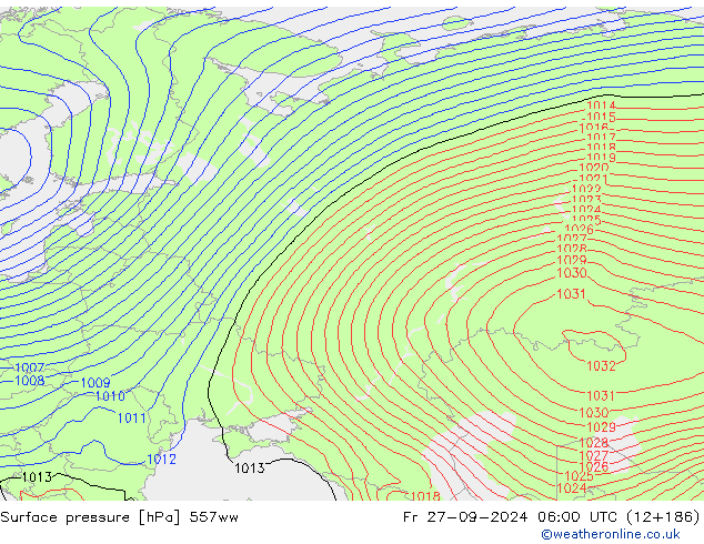 Pressione al suolo 557ww ven 27.09.2024 06 UTC