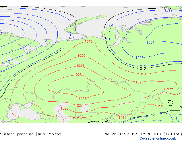 Atmosférický tlak 557ww St 25.09.2024 18 UTC