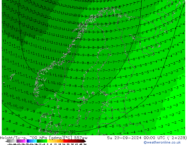 Height/Temp. 700 hPa 557ww  29.09.2024 00 UTC