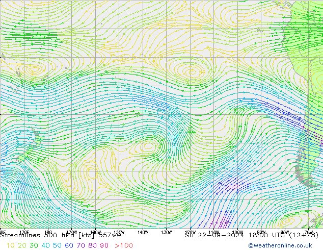 Línea de corriente 500 hPa 557ww dom 22.09.2024 18 UTC