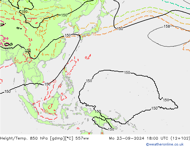 Height/Temp. 850 hPa 557ww Mo 23.09.2024 18 UTC