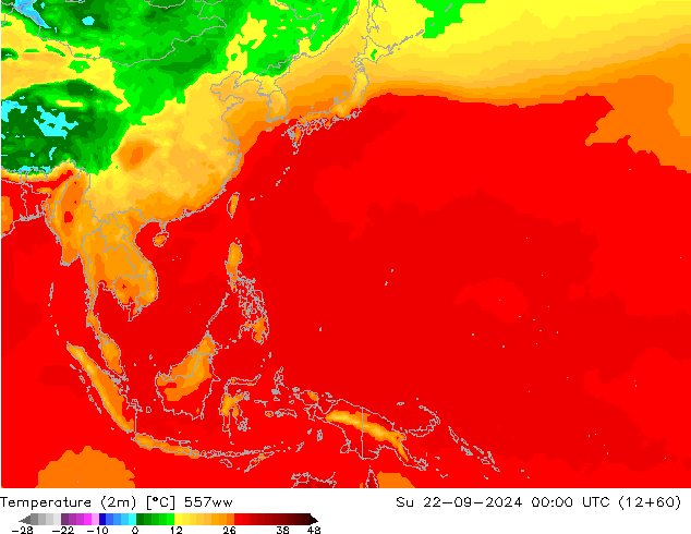 mapa temperatury (2m) 557ww nie. 22.09.2024 00 UTC