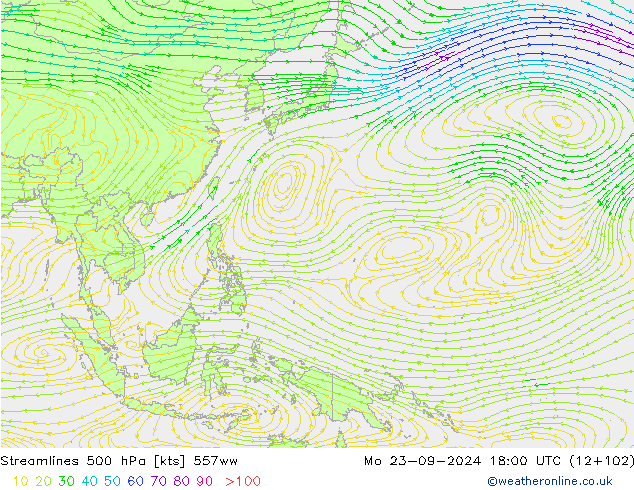 Streamlines 500 hPa 557ww Mo 23.09.2024 18 UTC