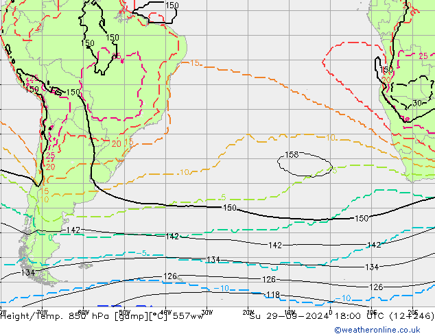 Height/Temp. 850 hPa 557ww  29.09.2024 18 UTC