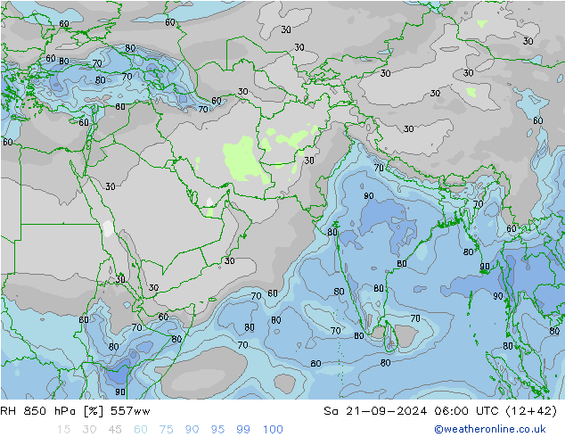 RH 850 hPa 557ww So 21.09.2024 06 UTC