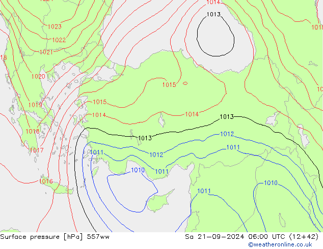 Atmosférický tlak 557ww So 21.09.2024 06 UTC