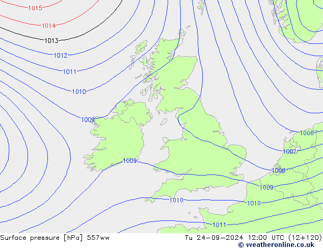 Surface pressure 557ww Tu 24.09.2024 12 UTC