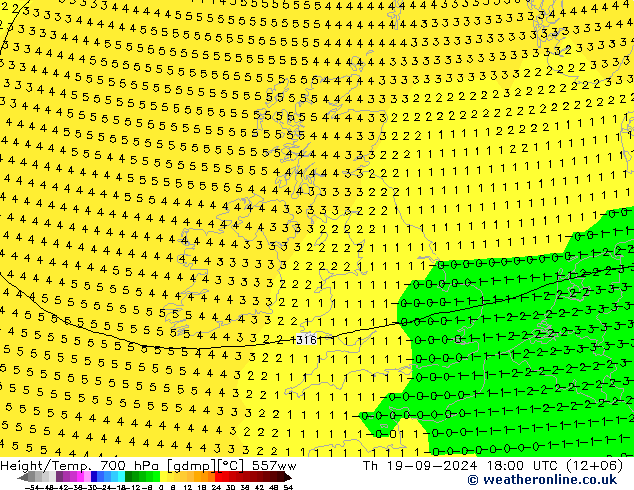 Height/Temp. 700 hPa 557ww Th 19.09.2024 18 UTC