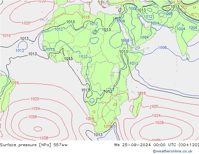 Luchtdruk (Grond) 557ww wo 25.09.2024 00 UTC