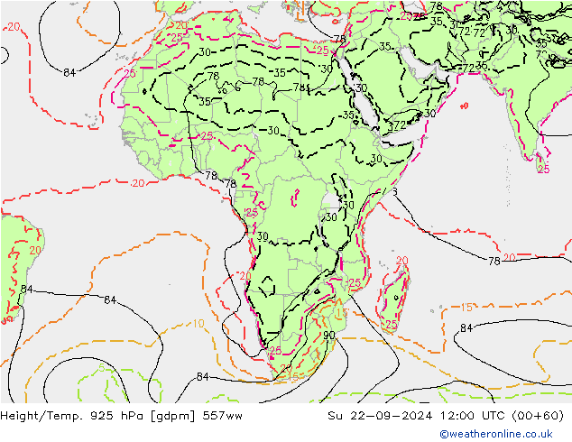 Height/Temp. 925 hPa 557ww Su 22.09.2024 12 UTC