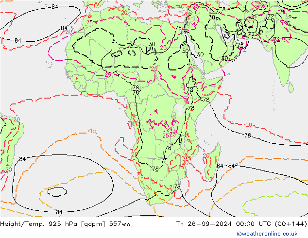 Hoogte/Temp. 925 hPa 557ww do 26.09.2024 00 UTC