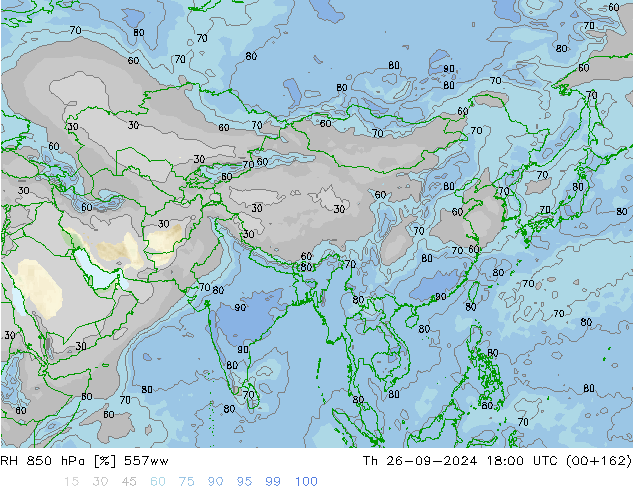 RH 850 hPa 557ww Th 26.09.2024 18 UTC