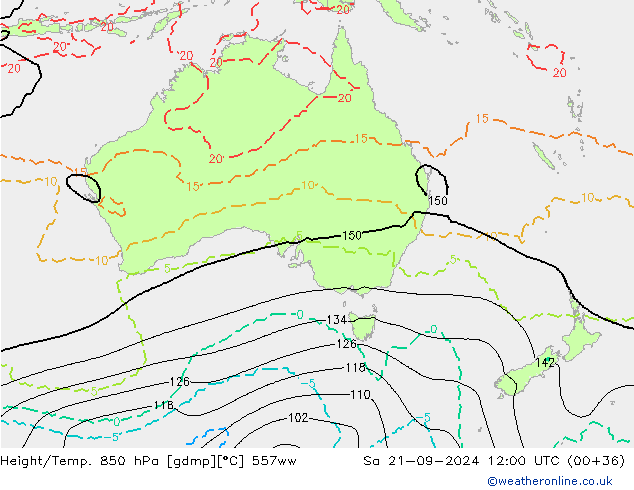 Height/Temp. 850 hPa 557ww  21.09.2024 12 UTC