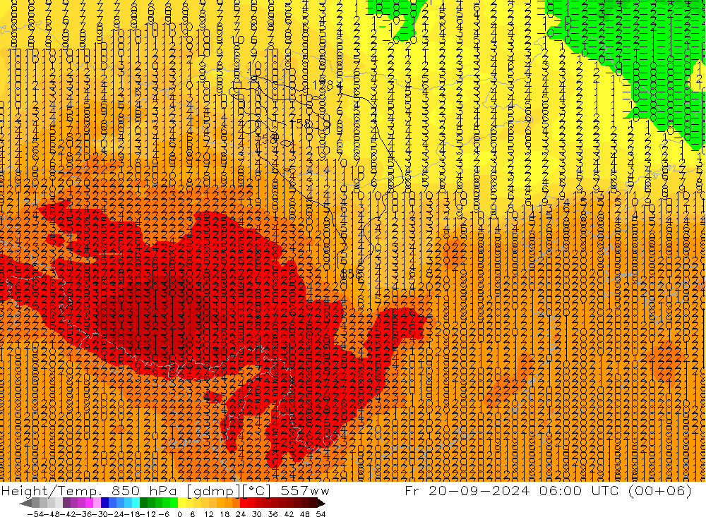 Hoogte/Temp. 850 hPa 557ww vr 20.09.2024 06 UTC