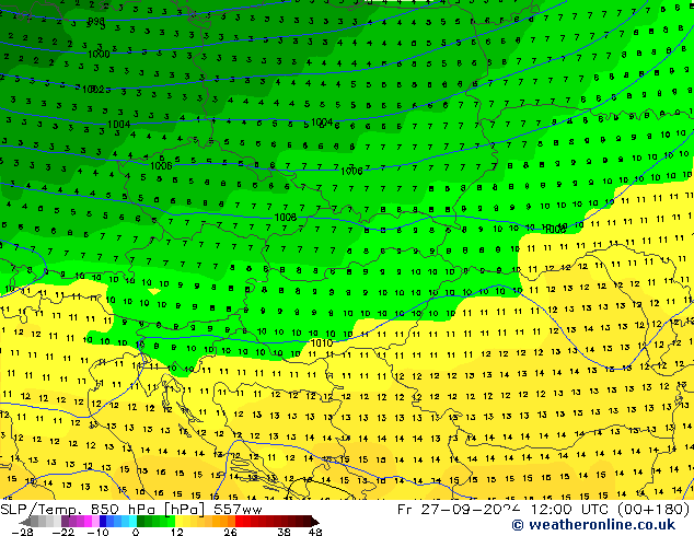 SLP/Temp. 850 hPa 557ww Pá 27.09.2024 12 UTC