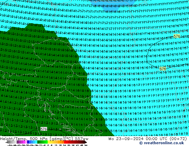 Yükseklik/Sıc. 500 hPa 557ww Pzt 23.09.2024 00 UTC
