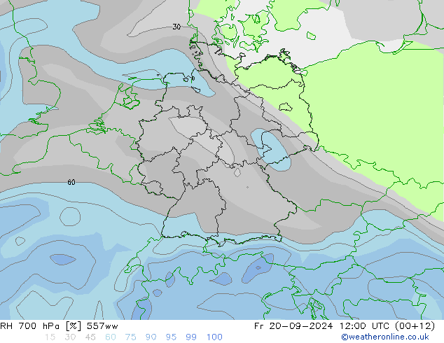 RH 700 hPa 557ww Fr 20.09.2024 12 UTC