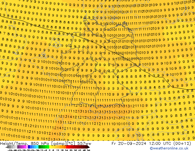 Height/Temp. 850 hPa 557ww  20.09.2024 12 UTC