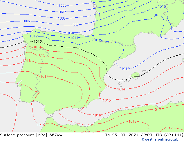 Surface pressure 557ww Th 26.09.2024 00 UTC