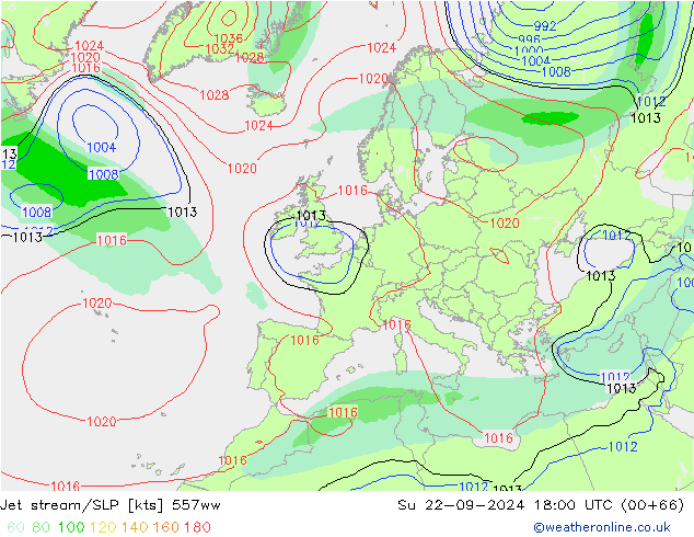 Jet stream/SLP 557ww Ne 22.09.2024 18 UTC