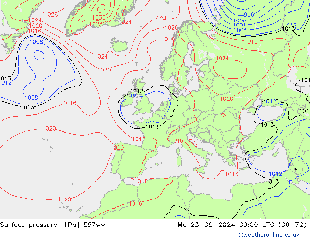 Surface pressure 557ww Mo 23.09.2024 00 UTC