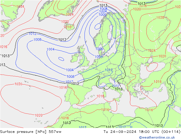 Surface pressure 557ww Tu 24.09.2024 18 UTC