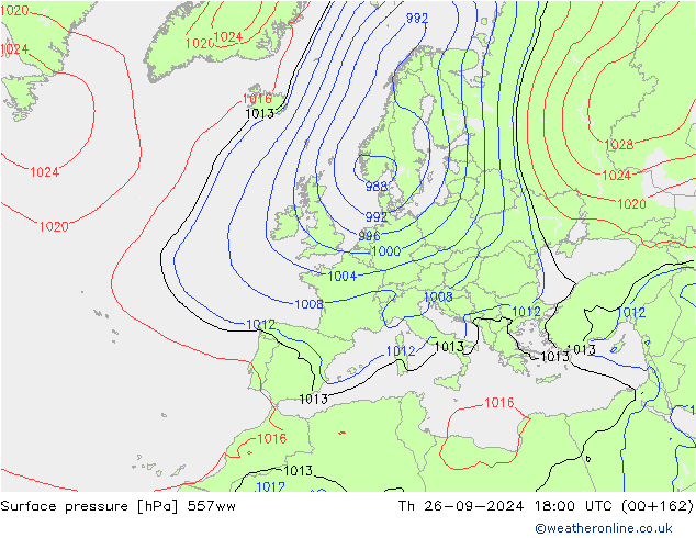 Surface pressure 557ww Th 26.09.2024 18 UTC